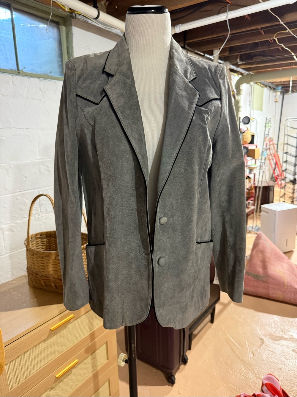 Vintage Sheplers Gray Suede western Blazer Jacket with piping